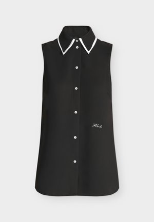 KARL LAGERFELD, CONTRAST SLEEVELESS BLOUSE - Πουκαμίσα με κουμπιά - black