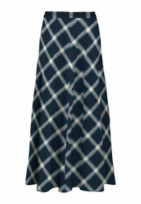 Falda con una base azul marina y un gran patrón de cuadros en gris y verde. Confeccionada en un material fluido, cuenta con una cinturilla elástica.