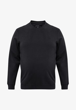 Crna dukserica s ravnim izrezom, dugim rukavima, rebrastim manžetama i donjim rubom. Sadrži suptilni logo na prsima. Izrađena od mekanog materijala.