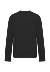 Schwarz langärmliges T-Shirt mit Rundhalsausschnitt, aus weichem Stoff gefertigt, mit glatter Textur und ohne sichtbare Muster oder Verzierungen.