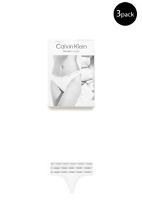 Calvin Klein Modern Logo string, katoenen stretch, wit met zwarte logo elastiek. Verpakt per drie, met een minimalistisch ontwerp.