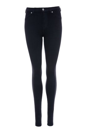 Sorte skinny jeans lavet af strækbar denim. Har høj talje, fem-lomme design, metal knaplukning og glat tekstur.