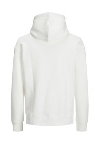 Witte hoodie met een trekkoordkap, ribgebreide mouwen en zoom. Gemaakt van zachte stof met een gladde textuur. Geen zichtbare logo's of patronen.