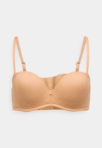 Goličasti čipkasti grudnjak s ušivenim čašicama, s malim dekorativnim detaljem u sredini i podesivim naramenicama za prilagodljivu udobnost.