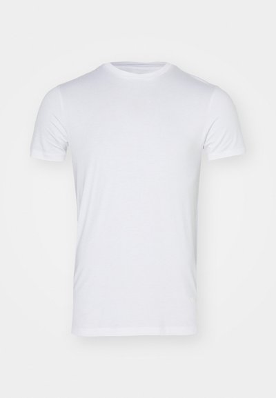 Hvit bomull t-skjorte med rund hals, korte ermer og en glatt tekstur. Ingen mønstre eller tilleggsegenskaper tilstede.