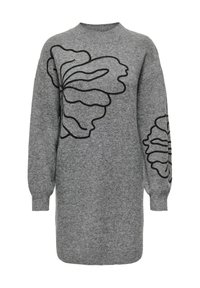 Hallhalli kudumistooted mustade lillemustriga, ümmargune kaelus ja pikad puhvli varrukad, millel on vabalt langev lõige ja pehme tekstuur.