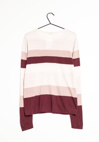 Långärmad tröja i växelvisa ränder av ljusrosa, beige och mörkvinröd. Blandning av bomull med avslappnad passform och rundad halsringning.