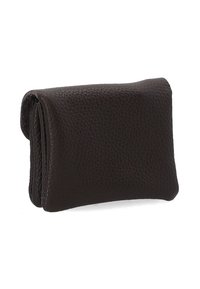 Brown leather wallet with a textured surface, compact rectangular shape, and a fold-over design. Features no visible hardware or accents.