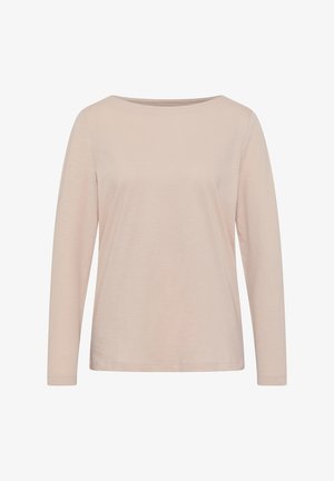 Light pink long-sleeve shirt with a crew neckline, made of soft fabric. Features a simple design and slightly relaxed fit.