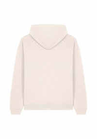 Felpa con cappuccio beige chiaro, maniche lunghe, polsini a costine e vestibilità comoda. Texture liscia, senza motivi o accenti visibili. Vista posteriore.
