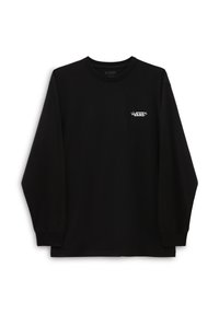 Maglietta nera a maniche lunghe realizzata in tessuto morbido, con il logo "VANS" verde e bianco sulla parte sinistra del petto. Design semplice e senza fronzoli.