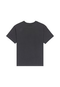 Dark gray cotton t-shirt, short sleeves, crew neck, casual fit, smooth texture, no visible patterns or hardware details.