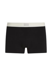 Chiloți boxer negri pentru bărbați, cu talie elastică albă, având o etichetă mică cu inscripția „Karl Lagerfeld” centrată.