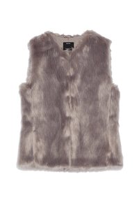 Faux fur väst i ljusgrått, med en v-ringning och utan knäppningar. Texturen är mjuk med en något ludden look.