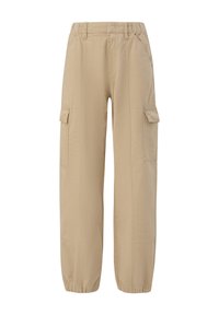 Beige cargobroek gemaakt van katoen, met zijzakken, een elastische tailleband en taps toelopende boorden voor een ontspannen pasvorm.