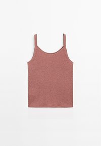 Canottiera a costine in rosa polveroso, con spalline sottili e un design aderente. Realizzata in un tessuto morbido con una texture liscia.