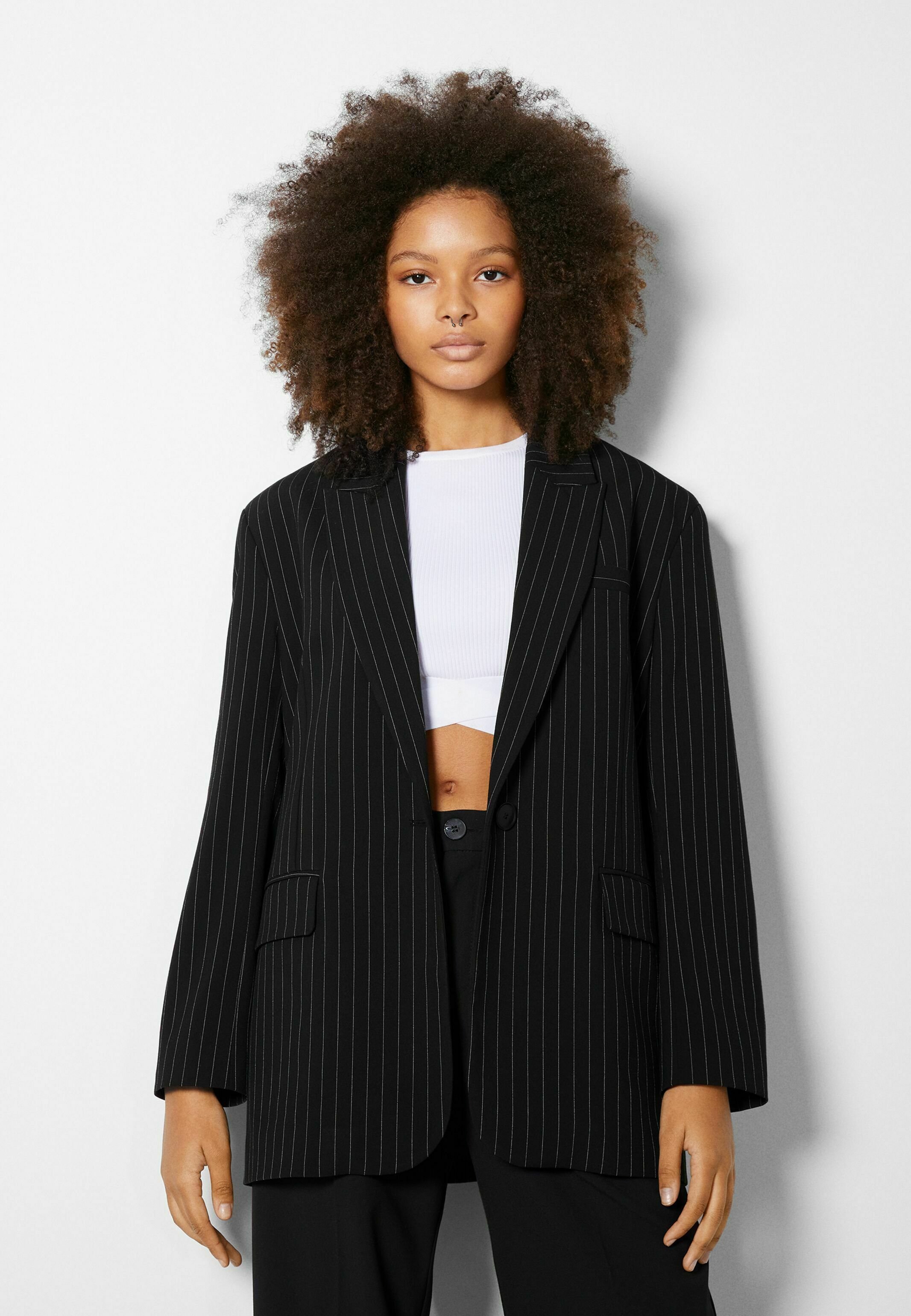 Bershka PINSTRIPE PRINT - Blazer - black/zwart - Zalando.nl