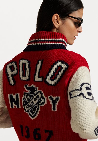Polo Ralph Lauren WOOL BLEND ZIP LETTER CARDIGAN - Chaqueta de punto - red multi