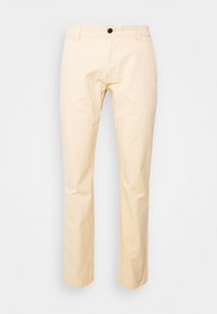 Beige chinos i bomull med rak ben-design, med knappstängning och diskreta fickor på sidorna.