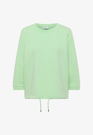 Hellgrüner Langarm-Sweatshirt mit Rundhalsausschnitt, durchgehender Naht vorne, gerippten Bündchen und verstellbaren Kordeln am Saum.