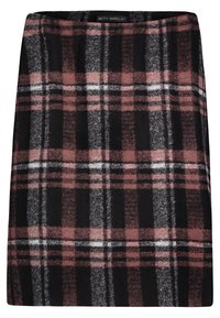 Svart och rosa rutigt kjol med en texturerad tyg, rak silhuett och en subtil lyster. Taggen läser "Betty Barclay."