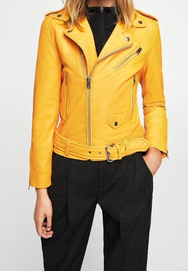 Mango Veste en cuir mustard yellow/moutarde (Seconde main