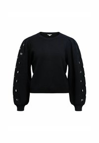 Felpa nera con scollo rotondo, tessuto lavorato a maglia testurizzato e maniche voluminose con design a taglio lungo le braccia.