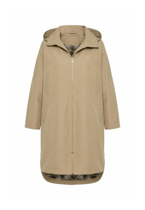 Ulla Popken, MANTEL, HEMDKRAGEN, OVERSIZED, KAPUZE, KAROFUTTER - Vinterfrakke - sandstone