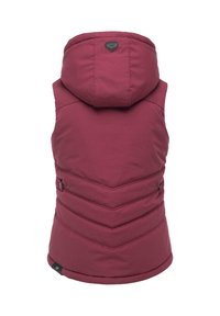 Bordo bezrękawnik z kapturem, pikowany wzór w jodełkę, boczne kieszenie na zamek i naszywka z logo u dołu brzegu. Gładka, wodoodporna tkanina.