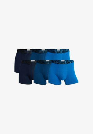 Quattro paia di boxer in blu scuro e tonalità di blu. Presentano un elastico nero con il logo "CRISTIANO RONALDO". Materiale in misto cotone.