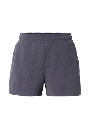 Mørkegrå, ribbestrikkede shorts med elastisk midjebånd og rett kant, vist på hvit bakgrunn.