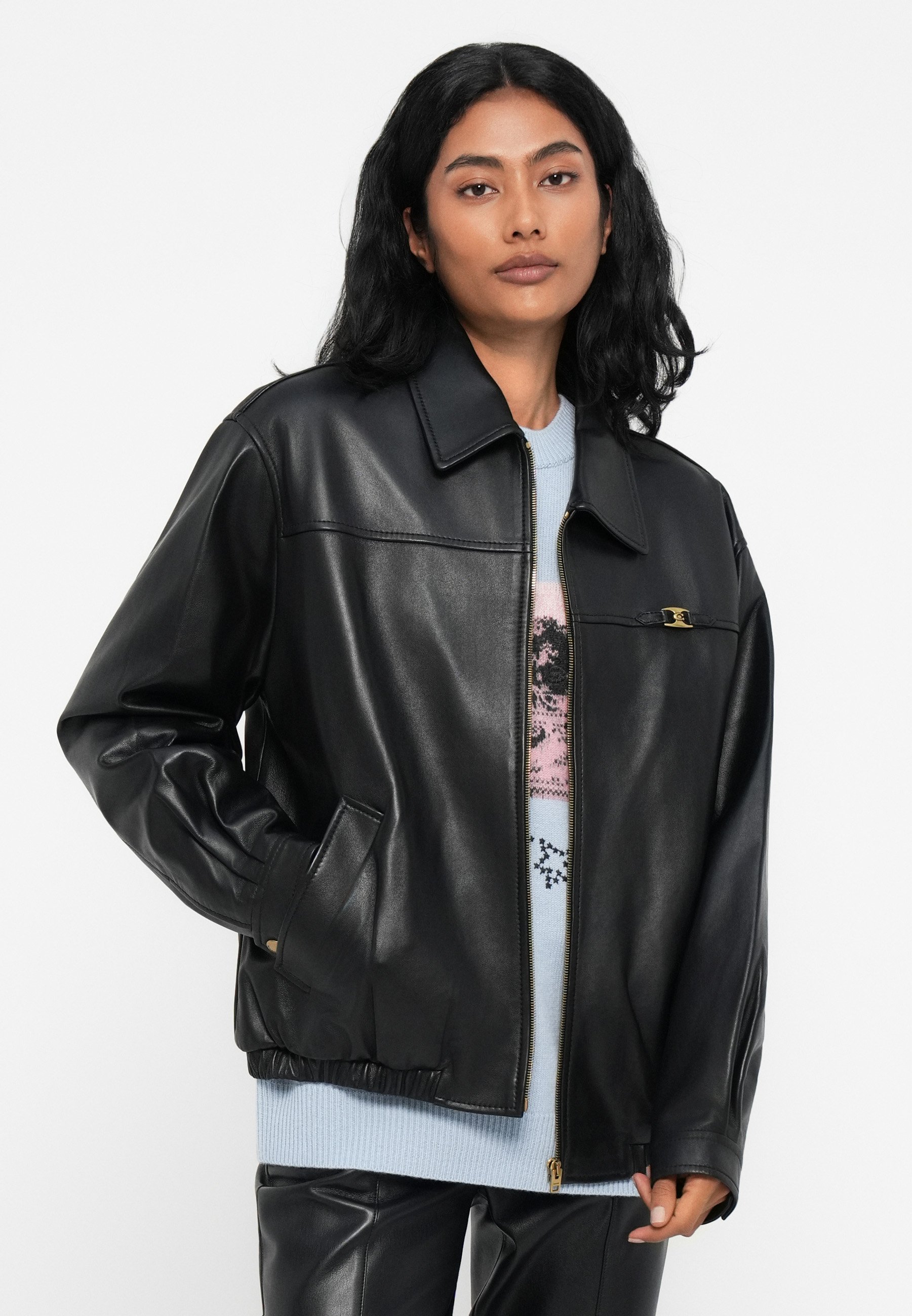 COACH HERITAGE JACKET - Leather jacket - black - Zalando.co.uk
