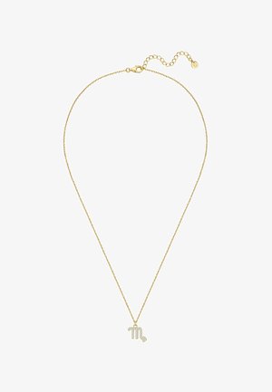 Guldhalskæde med en delikat kæde og et vedhæng med Skorpionen stjernetegn, accentueret med små klare ædelsten for ekstra detaljer.