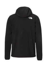 Felpa nera a maniche lunghe realizzata in tessuto morbido. Presenta una tasca frontale e un logo bianco sul lato sinistro del petto. Design liscio e aerodinamico.