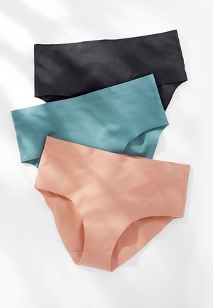Set di tre slip da donna: nero, verde acqua e pesca. Tessuto morbido, design a vita alta, bordi senza cuciture per il massimo comfort.
