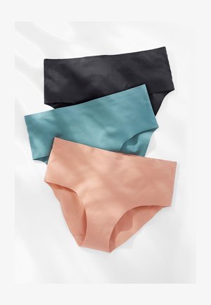 Conjunto de tres bragas para mujer: negro, verde azulado y durazno. Tejido suave, diseño de talle alto, bordes sin costuras para mayor comodidad.
