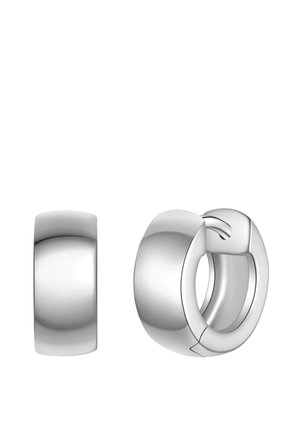Boucles d'oreilles en argent en forme de hoops, présentant une finition polie, une forme cylindrique et une fermeture à charnière sans soudure, mettant en avant un design épuré et minimaliste.