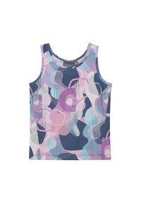 Ärmlös topp med ett flerfärgat abstrakt mönster i nyanser av blått, rosa och mynta. Tillverkad av mjukt, stretchigt tyg.