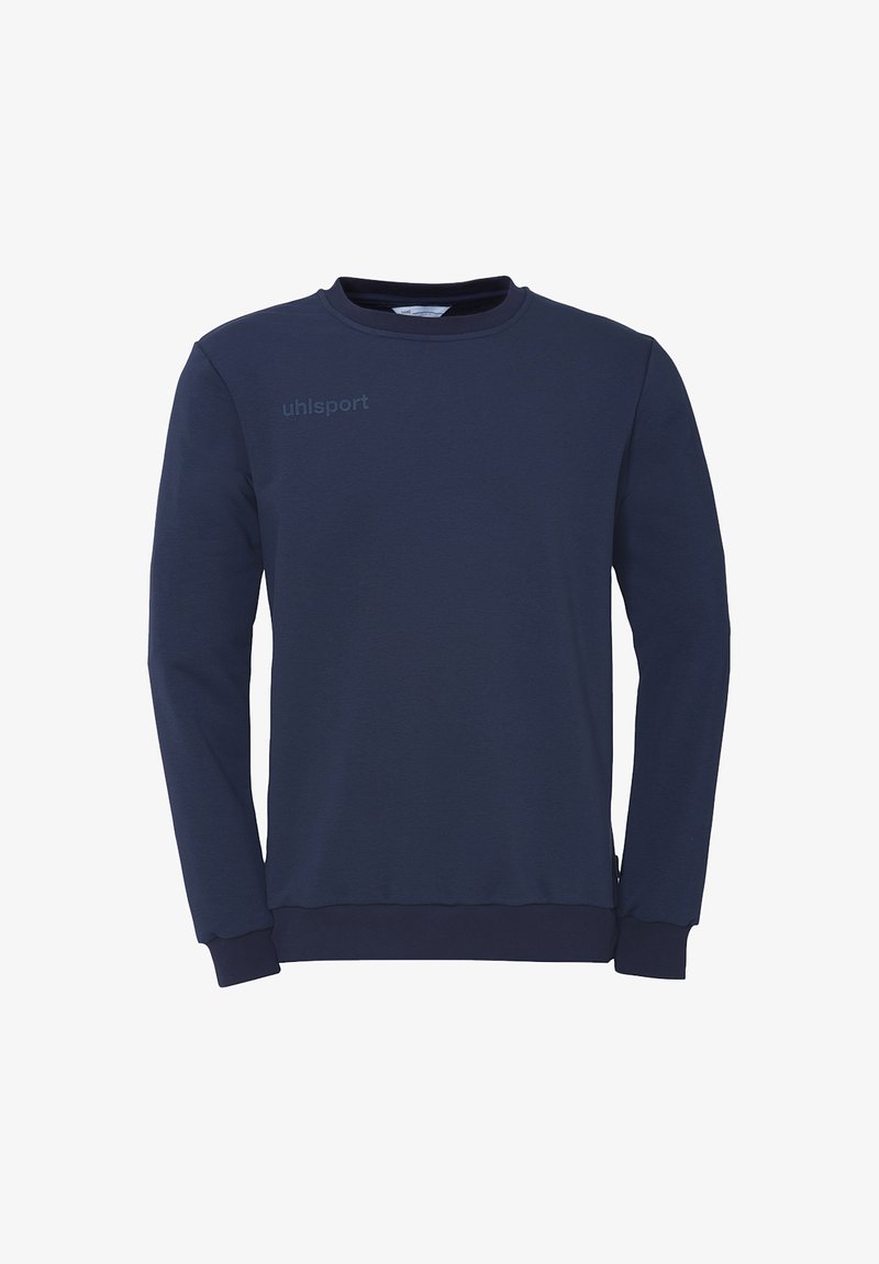 Navyblauwe crewneck sweatshirt van een katoenmix. Heeft lange mouwen, geribde boorden en een subtiel logo op de bovenste linkerkant.