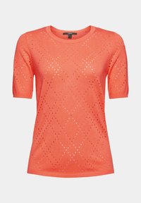 Haut en maille corail à manches courtes avec motif à œillets en forme de losange et col rond.