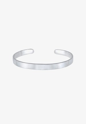 Semplice bracciale a polsino in argento con finitura liscia, spazzolata e design aperto.