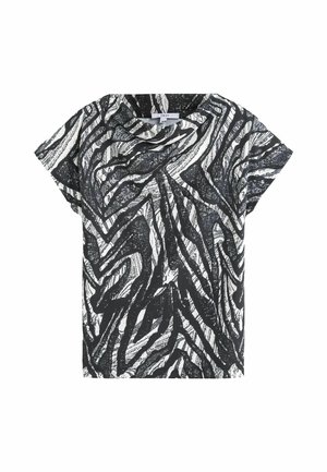 SHORT SLEEVE COWL NECK PETITE - Tričko s potlačou - mono zebra print