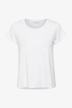 White short-sleeve t-shirt with a round neckline, made from soft cotton fabric. Features a simple, clean design with no patterns or accents.