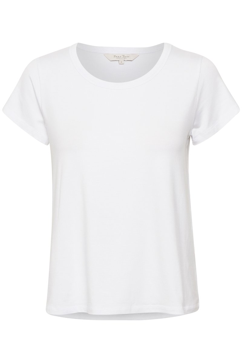 Witte t-shirt met korte mouwen en een ronde halslijn, gemaakt van zacht katoen. Heeft een eenvoudig, strak ontwerp zonder patronen of accenten.