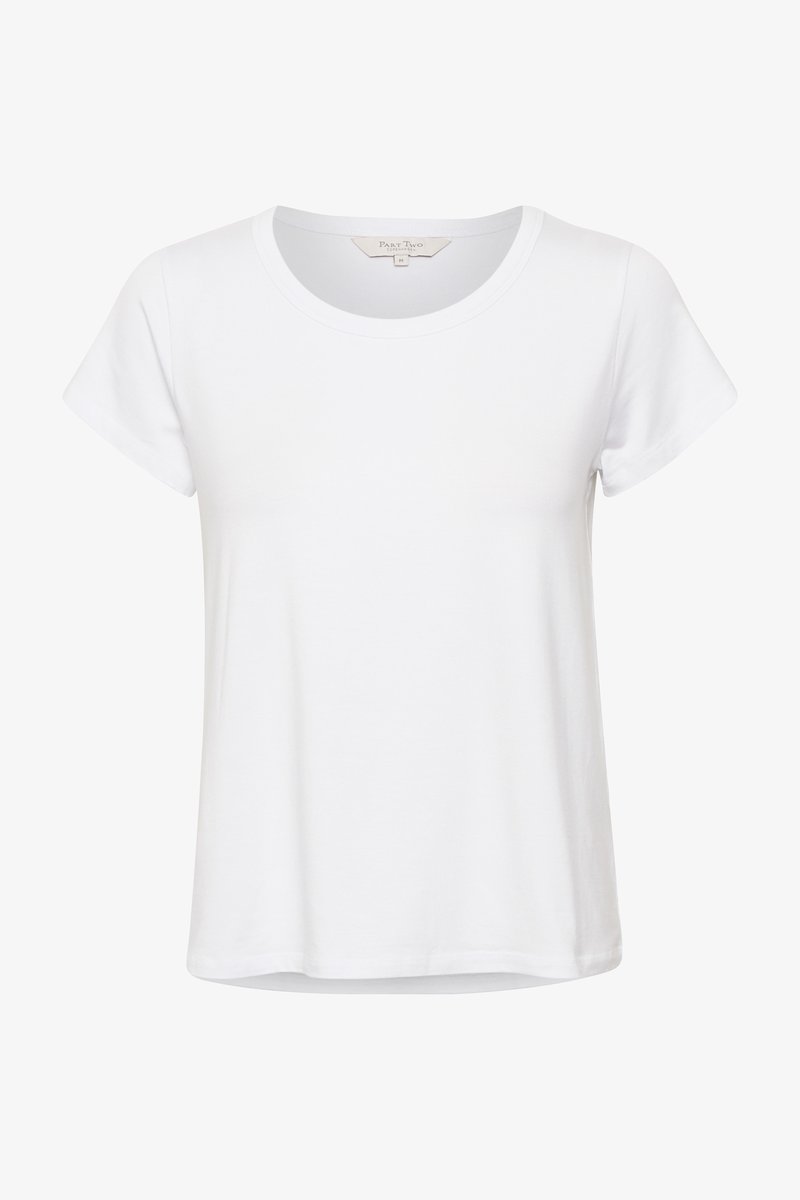 T-shirt bianco a maniche corte con scollo rotondo, realizzato in morbido tessuto di cotone. Presenta un design semplice e pulito, senza motivi né accenti.
