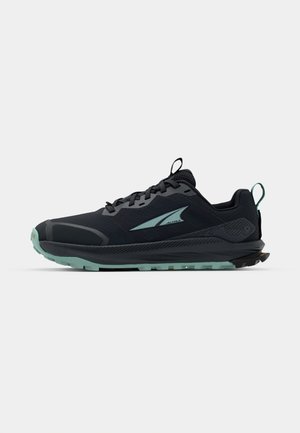 Scarpa da corsa nera con tomaia in rete, dettagli testurizzati e suola verde menta. Presenta lacci tradizionali e una linguetta del tallone rinforzata.