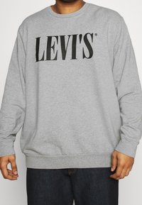 Sudadera gris hecha de material de mezcla de algodón con un gran logo negro "LEVI'S" en el pecho. Puños y dobladillo acanalados.