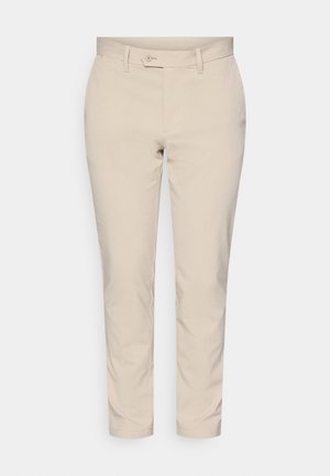 Beige broek met een rechte pijpdesign, gemaakt van textuurstof. Voorzien van een knoopsluiting en riemlussen op een standaard tailleband.