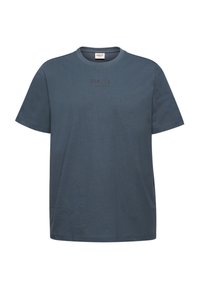 Blå bomulds t-shirt med en afslappet pasform, rund hals og korte ærmer. Har "HALO" logoet trykt i en mørkere nuance på forsiden.