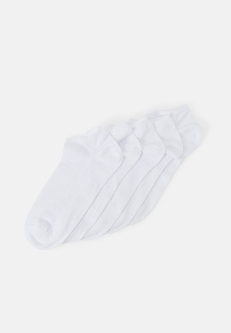 Chaussettes blanches à la cheville en paquet de cinq. Matière douce en mélange de coton, avec un renfort au niveau des orteils et du talon. Design à coupe basse pour un port discret.